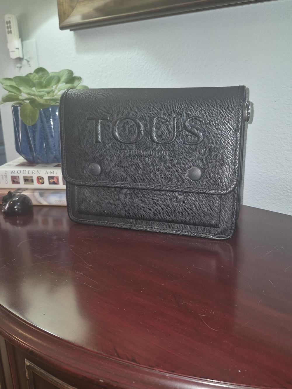 TOUS Black Leather Crossbody Bag With Silvertone Hardware